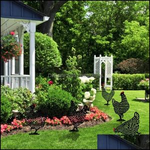 Garden Decorations Patio Lawn Home 1/5 Pcs Chicken Yard Art Outdoor Backyard Stakes Metal Hen Decor High Quality Park Ornaments Drop Deli