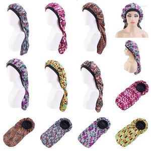 Beanie/Skull Caps Breattable Satin Printed Floral Sleeping Extra Long Women's Silk Soft Hair Care Bonnet Fashion Elastic Nursing Hats Oliv22