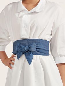Bälten modedesigner klänning kvinnlig all-match blå denim bälte lång midja bred bowknot personlighet damer tillbehör bältenbälten