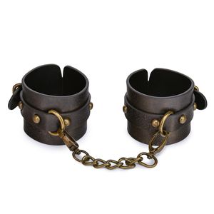 Manette in pelle marrone vintage a doppio strato sexyy Bdsm Bondage Restrizioni Manette per le mani Giocattoli sexy per coppie di donne Giochi per adulti