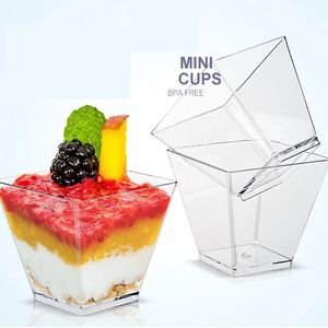 Disposable Plastic Dessert Cups Portion Transparent Dessert Ice Cream Cup Home Christmas Party Supplied with Spoon