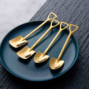 Creative Shovel Spoons 304 stainless steel watermelon spoon ice spoon cake spoon gold silver Dessert Scoop Cutlery Y220530