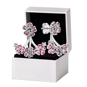 925 Sterling Silver Pink Peach Blossom Stud Earrings Original box set for Pandora Womens Fashion Party Jewelry Flowers Earring Set