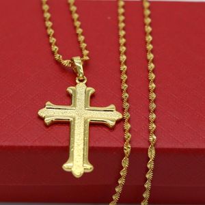 Naszyjniki wisiorek płaski łańcuch krzyżowy dla kobiet mężczyzn 18k żółty złot