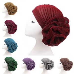 Party Hats Women Shimmer Flower Elastic Turban Beanie Head Scarf Wrap Cap 12 Colors