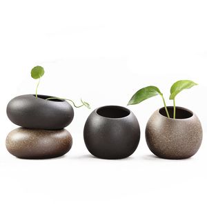 Pebbles Projeto de pedra Cerâmica vaso floral pequeno Pottery River Planter de rio Planter japonês JANTE JACENTE PAT MAT MAT BLAT BROWN