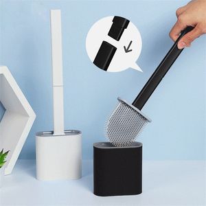 Soft TPR Silicone Head Toilet Brush with Holder Black Wallmounted Detachable Handle Bathroom Cleaner Durable WC Accessories 220622