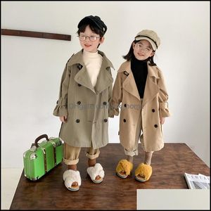 Tench Coats Dış giyim Bebek Çocuk Giyim Bebek Annelik Bahar Sonbahar Moda Trench Coat 2-7 Yıl Erkek ve Kızlar Büyük Turn Dhwjq