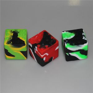 Silicone square bho oil case jars Slick stack lego shaped 60ml container silicon box dab wax storage jar for concentrates