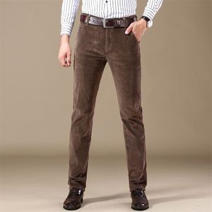 Shan Bao Cord wygodne bawełniane proste szczupłe spodnie jesień/zima marka odzieży biznesowe Men's Fitted Pants 201128