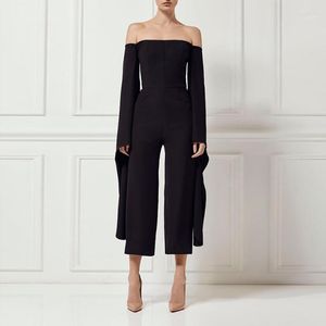 Women's Jumpsuits & Rompers 2022 Est Winter Jumpsuit Women Celebrity Party Black Long Sleeve Full Length Sexy Runway Night Out Bodysuit Whol