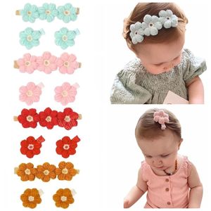 Fashion 3pcs/lot Newborn Girls Knitting Flower Headband Hairpins Set for Baby Shower Photo Props Gift