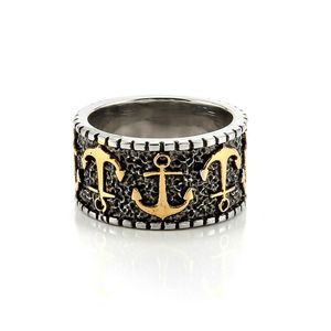 Cool antigo ouro banhado a ouro anel de padrão de âncora de aço inoxidável para Viking Men Presente