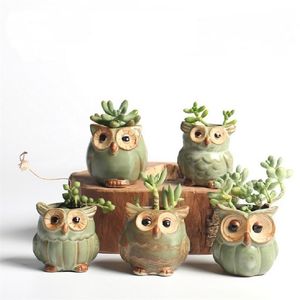 5 Pcs Set Creative Ceramic Owl Shape Flower Pots Planter Desk Cute Design Succulent Y200723