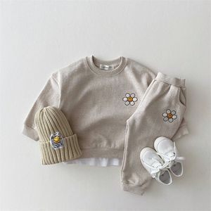 Embroidery Daisy Sweatshirt+Pants 2 Pcs Suit Boys Tracksuit Toddler Girl Clothes Set Children Boutique Outfits Kids Sports Wear 220507