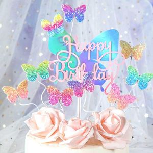 Andere feestelijke feestartikelen Shining Laser Butterfly Cake Toppers Happy Birthday Handmade geschilderde bruiloft Decor Bakingother Bakingother