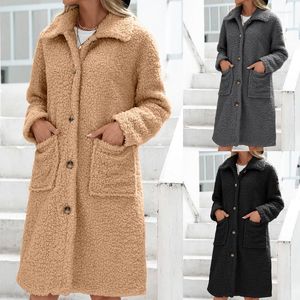 Women's Jackets Winter 2022 Long Sleeve Full Sherpa Patchwork Fleece Coat With Button Pockets Outerwear For Women