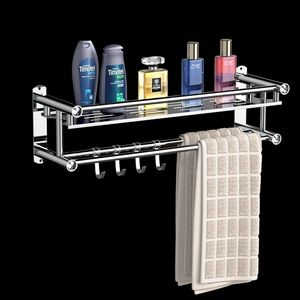 Towel Holder No Punching Bathroom Rack Stainless Steel Hangers for with 4 Hooks Y200407