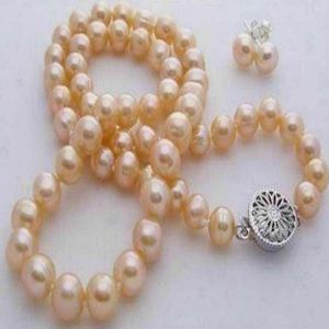 Naturalny 7-8 mm różowy Akoya Hodowlane Perl Naszyjnik Zestaw biżuterii 18 ”