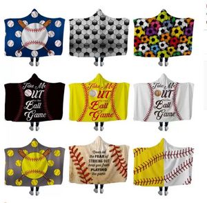 Baseball Softball Hooded Blanket Sports ball Throw Blankets with Hood Soft warm Sherpa Fleece Home Blankets Wrap for children F0620