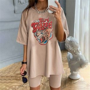 The Leopard Girl Gang Graphic Tee Casual Funny Hipster Khaki Cool Grunge Street Style Feminist Women T-shirt Mangas curtas 220511