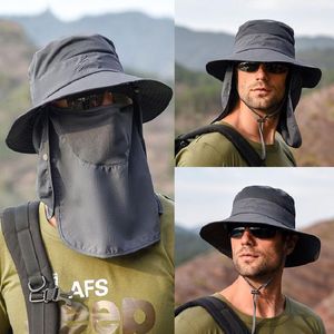 Berets Summer UV Protection Sun Hat For Men Multifunction Bucket Hats Fisherman Caps With Neck Flap Breathable Quick Drying CapBerets