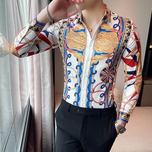 2023 nuovo palazzo retro stampa temperamento camicia da uomo personalità versione coreana a maniche lunghe collo quadrato moda casual top formato asiatico S-4XL