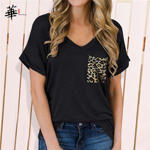 High Quality Tops Basic Plain Shirts for Women Oversized T shirt Top Leopard Pocket Fashion Clothes Woman Tshirts 220321