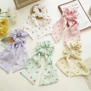 Sweet Cherry Print Big Bowknot Hairbands For Women Ponytail Holders Hair Rope Girls Elastic Hair Bands Hair Accessories