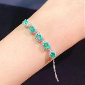 Link Chain Charm 925 Silver Bracelets Feminine Real Natural Emerald Stone Hand Fashion Costume Jewelry Women 2022 Trend