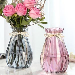 Vasen glas transparent vatten vardagsrum set blommor i vasen nordiska enkla rika bambu torr vas 210409