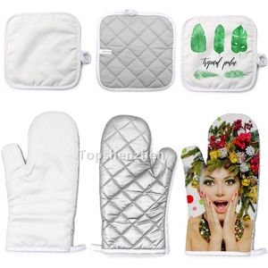 Sublimation Blank White Oven Mitts Heat Resistance Oven Gloves Thermal Transfer Polyester Pads Pot Holders For DIY Kitchen Cooking Dining Room Accessories