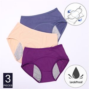 3pcs/Set Leak Proof Menstrual Panties Women Period Underwear Incontinence Briefs Solid Pants Plus Size Cotton Lingerie 220425