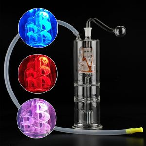 LED Hookahs Set Oil Burner Bong Water Bubbler Pipes Dab Rig Percolater Smoking Thick Glass Pipe Lights Color Change Bongs Shisha 10mm Tobacco Bowl Silicone Hose