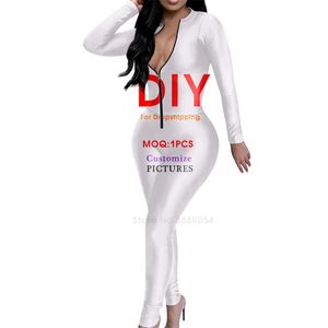 Plus Size 4XL Custom Women Bodycon Jumpsuit Prints Fashion Ladies Party Clothing Fitness Zipper Overalls Costume Drop 220616