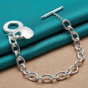 925 Sterling Silver Solid Heart Hanger Bracelet Dikke ketting voor vrouw man Charme bruiloft verloving mode sieraden