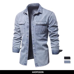 AIOPESON 100% Baumwolle Denim s Casual Einfarbig Dicken Langarm für Männer Frühling Hohe Qualität Jeans Männlichen Hemd 220810