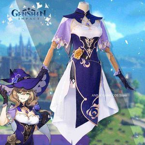 Anime Genshin Impact Cos Lisa Magician Mouthtown Librarian Lisa Cosplay Gioco Costume per donna Set completo Halloween Role Playing J220720