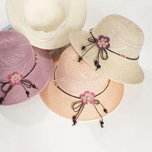 Letnie dziewczęta szerokie rondo dziobowy kapelusz słoneczny dekoracja kwiatowa koronkowa rybak hat na zewnątrz plażowy hat panama słoma słomka