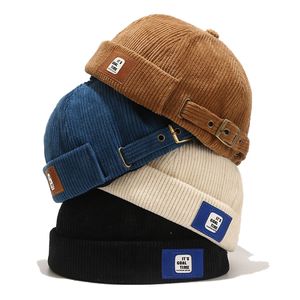 Mode vintage beanie hattar män kvinnor våren höst hyresvärd hat streetwear hip hop brimless corduroy docker cap grossist 220513