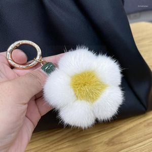 Nyckelringar fluffiga söta blommor pompon nyckelring trinka leksak hänge på ring pompom kvinnor bil smyckekedja gåvor väska nyckel fl e7o9 miri22