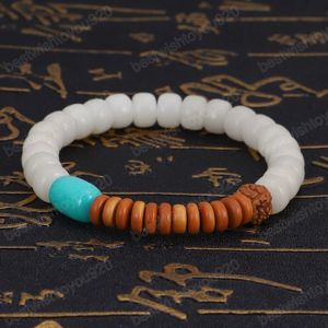 White Bodhi Seed Coconut Shell Armband Tibetan Buddhism Natural Stone Pärlor Armband Bön Yoga Meditationsmycken