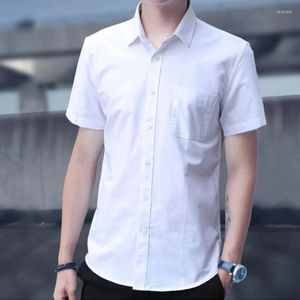 Men's Dress Shirts Men Lapel Business Casual Short Sleeve Pocket Button Down Slim Fit Solid Color Shirt 2022Men's Vere22