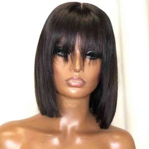 Fringe Wig Cheap Human Hair Short Bob Straight s With Bang Non Lace Front Full Machine s 220713