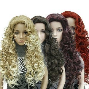 10 Farben Damenmode Perücke Charm Damenperücke Lange Blonde Schwarze Lockige Naturhaarperücken