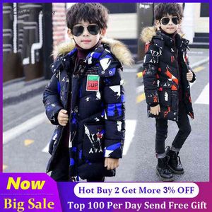 2021 New Brand Russian Winter Jackets Children Winter Jacket For Boys Snowsuit Parka For Teens Boys Thick Long Jacket 4-13 Year J220718
