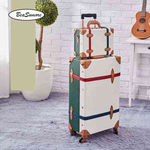 Beasumore Japan Korea Retro Leather Rolling Luggage Sets Spinner Women Suitcase Wheel Trolley Handbag Travel Bag J220707