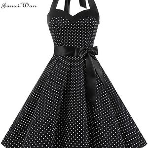 Vintage Dres Summer Sexy Polka Dot Print Halter Party Dresses Vestidos Robe Pin Up Rockabilly Y2K Dress 220423