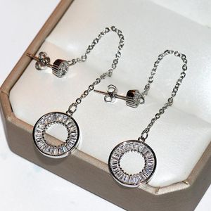 Kore Moda Kadın Yüzük Kolye Küpe Uzun Tassel Circle Zarif Zirkon 925 Gümüş Bayan Mücevherler Dangle Chandelier