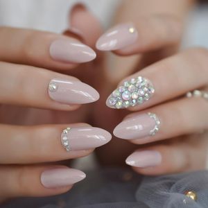 False Nails Christmas Style Medium Stiletto Press On Custom Glossy Rhinestone Faux Ongles AB Crystals Kit 24FalseFalse